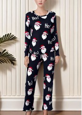 Christmas Black Santa Claus Print Lounge Top and Pants | thumb picture 