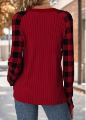 Wine Red Tummy Coverage Plaid Long Sleeve T Shirt | thumb picture 