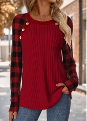 Wine Red Tummy Coverage Plaid Long Sleeve T Shirt | thumb picture 
