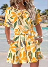 Multi Color Tummy Coverage Floral Print Short Belted Romper