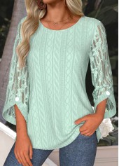 Mint Green Tummy Coverage 3/4 Sleeve Round Neck Blouse
