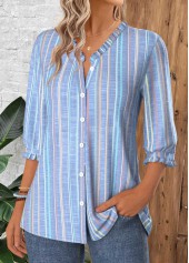 Dusty Blue Tummy Coverage Multi Stripe Print Blouse | thumb picture 