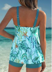 Tummy Coverage Cyan Marine Life Print Tankini Set | thumb picture 