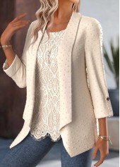 Beige Tummy Coverage 3/4 Sleeve Fake Two Piece Twinset | thumb picture 