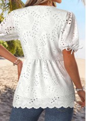 Raw White Tummy Coverage Half Sleeve Round Neck Blouse | thumb picture 