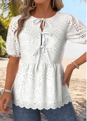 Raw White Tummy Coverage Half Sleeve Round Neck Blouse