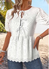 Raw White Tummy Coverage Half Sleeve Round Neck Blouse | thumb picture 