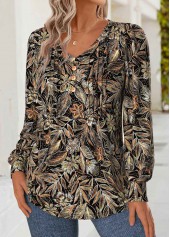 Black Tummy Coverage Floral Print Long Sleeve T Shirt | thumb picture 