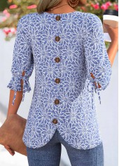 Blue Tummy Coverage Floral Print Half Sleeve Blouse