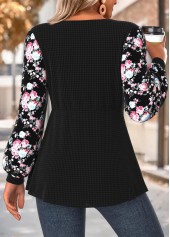 Black Tummy Coverage Floral Print Long Sleeve T Shirt | thumb picture 