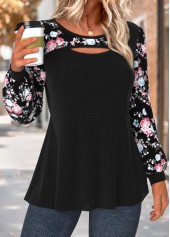 Black Tummy Coverage Floral Print Long Sleeve T Shirt | thumb picture 