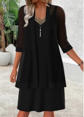 Black Tummy Coverage 3/4 Sleeve Dress and Cardigan