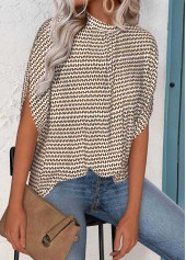 Multi Color Tummy Coverage Geometric Print Half Sleeve Blouse