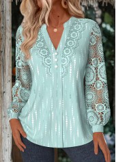 Mint Green Tummy Coverage Geometric Print Long Sleeve Shirt