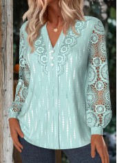 Mint Green Tummy Coverage Geometric Print Long Sleeve Shirt | thumb picture 