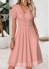 Dusty Pink Tummy Coverage Short Sleeve V Neck Dress