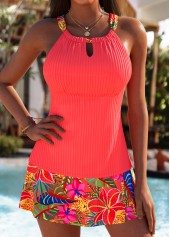 Tummy Coverage Mid Waisted Floral Print Coral Tankini Set