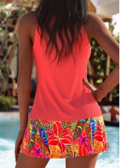 Tummy Coverage Mid Waisted Floral Print Coral Tankini Set | thumb picture 