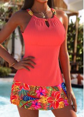 Tummy Coverage Mid Waisted Floral Print Coral Tankini Set | thumb picture 