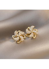 Golden Color Alloy Detail Rhinestone Earrings