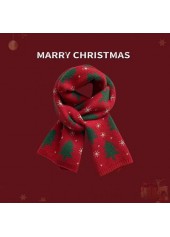 Christmas Tree Design Red Knitted Scarf