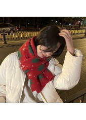 Christmas Tree Design Red Knitted Scarf