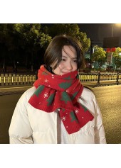 Christmas Tree Design Red Knitted Scarf