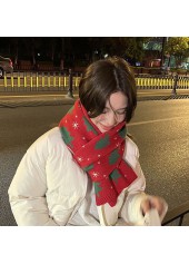 Christmas Tree Design Red Knitted Scarf