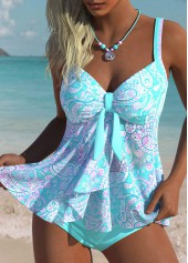 Tummy Coverage Mid Waisted Paisley Print Tankini Set | thumb picture 