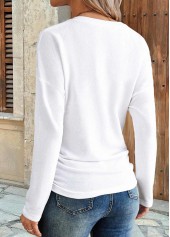 White Shirred Long Sleeve V Neck T Shirt | thumb picture 