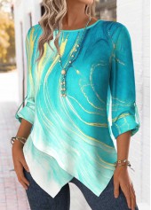Mint Green Tummy Coverage Ombre Long Sleeve Blouse | thumb picture 