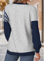 Navy Tummy Coverage Striped Long Sleeve Round Neck Sweatshirt | thumb picture 