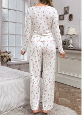 White Ditsy Floral Print Lounge Top and Pants | thumb picture 