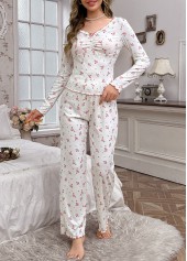 White Ditsy Floral Print Lounge Top and Pants | thumb picture 