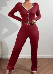 Wine Red Long Sleeve Lounge Top and Pants | thumb picture 