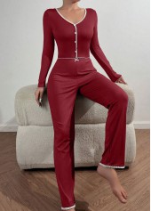 Wine Red Long Sleeve Lounge Top and Pants | thumb picture 
