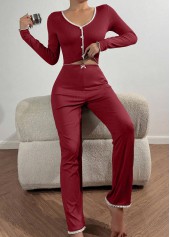 Wine Red Long Sleeve Lounge Top and Pants | thumb picture 