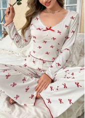 White Long Sleeve V Neck Lounge Top and Pants