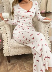 White Long Sleeve V Neck Lounge Top and Pants | thumb picture 