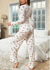 White Long Sleeve V Neck Lounge Top and Pants | thumb picture 