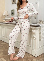 White Long Sleeve V Neck Lounge Top and Pants | thumb picture 