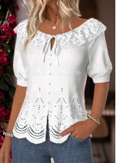 Raw White Tummy Coverage Short Sleeve Round Neck Blouse | thumb picture 