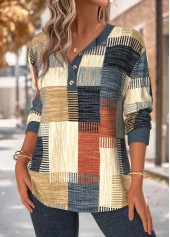 Multi Color Tummy Coverage Geometric Print Long Sleeve Sweatshirt | thumb picture 