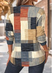 Multi Color Tummy Coverage Geometric Print Long Sleeve Sweatshirt | thumb picture 