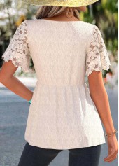 Beige Peplum Short Sleeve V Neck T Shirt | thumb picture 