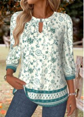 Turquoise Tummy Coverage Floral Print 3/4 Sleeve T Shirt | thumb picture 