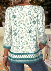 Turquoise Tummy Coverage Floral Print 3/4 Sleeve T Shirt | thumb picture 