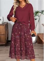 Wine Red Tummy Coverage Long Sleeve Top and Skirt