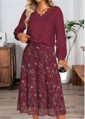 Wine Red Tummy Coverage Long Sleeve Top and Skirt | thumb picture 