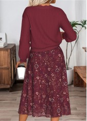 Wine Red Tummy Coverage Long Sleeve Top and Skirt | thumb picture 
